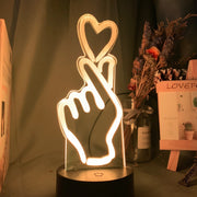 Finger Heart Led Night Light Touch Sensor Colorful Kids Nightlight for Bedroom Decoration Usb Battery Powered Desk Lamp Gift