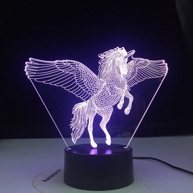 Unicorn Flyying Model Touching 3D LED Lamps Kids Bedroom Decor Rainbow Horse Lights With Remote Control illusion Night Lights