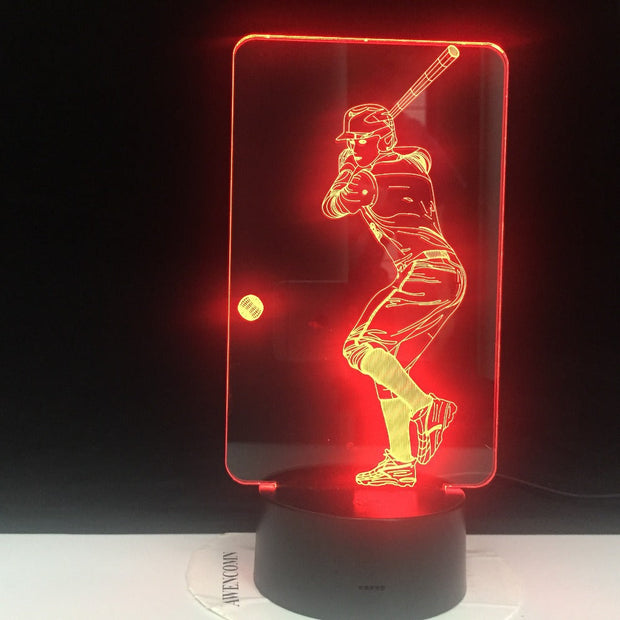 Novelty New Sport Playing Baseball 3D LED illusion USB Remote Night Light 7 Color Change Lamp Home Decoration Child Boy Man Gift