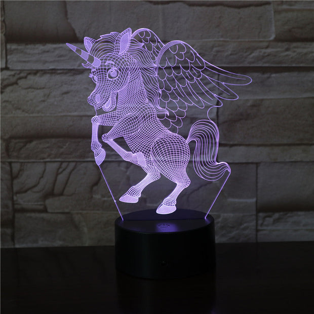 Animal lovely Unicorn Style 3D LED Night Light Multicolor RGBw Bulb Christmas Decorative Gift Cartoon Luminaria Lamp 3441