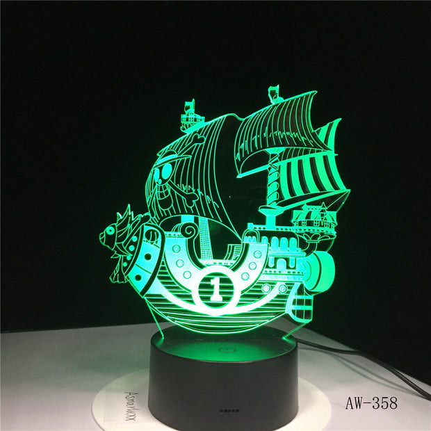 Sailing Boat 3D Night Light Home Bedroom Table Decoration for Children's Festival Birthday Gifts 7 Color Changes LED Lamp