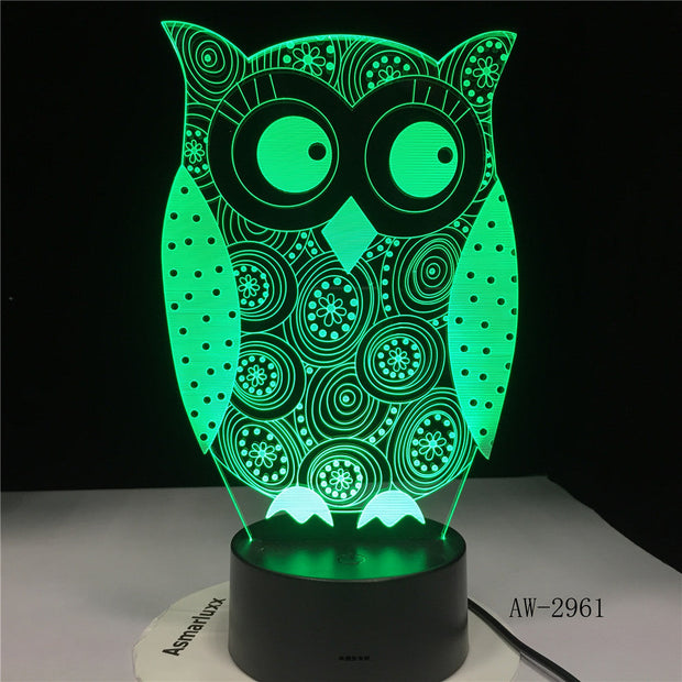 Eye Peeking Owl 3D Night Light 7 Colors Change LED Desk Table Lamp Art Child Bedroom Sleeping Decor Holiday Party Gifts AW-2961