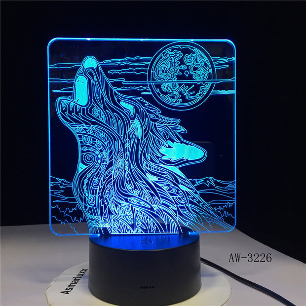 Full-moon Night Howl Wolf 3D LED Acrylic RGB Night Light USB Touch Control Home Kids Desk Lamp Child 3D-3226 Dropship Gift