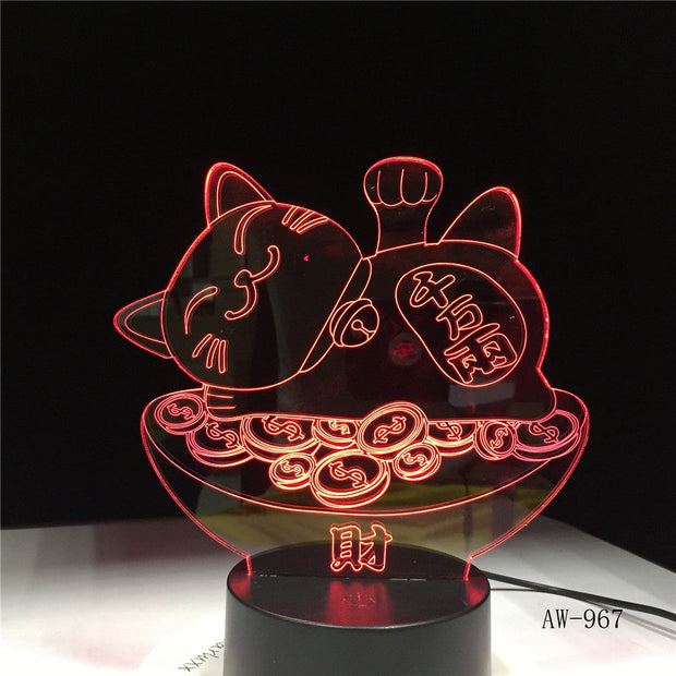 Japanese Good Fortune Treasure Cat 3D Night Lava Lamp Creative 7 Color Changing LED Light Mood Bedroom Table Decor Gift AW-967