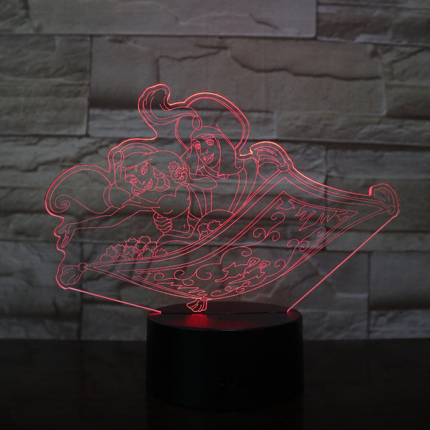 Aladdin Prince Princess Jasminess 3d Led Lamp Office Room Decoration Girl Kids Bedroom Nightlight Child Birthday Night Light