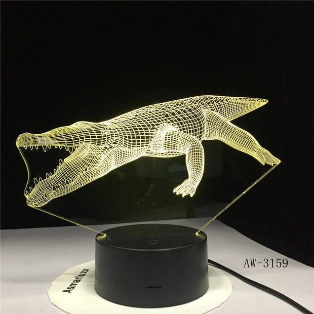 Crocodile Led 3d Night Light Bulbing Usb 3d Night Light Baby Christmas Kids Gif Children Bedroom Atmosphere Table Lamp AW-3159