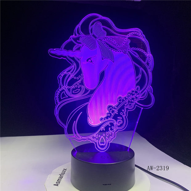 Unicorn Romantic Gift 3D LED Table Lamp 7 Color Change Night Light Room Decor Lustre Holiday Girlfriend Kids Toys AW-2319