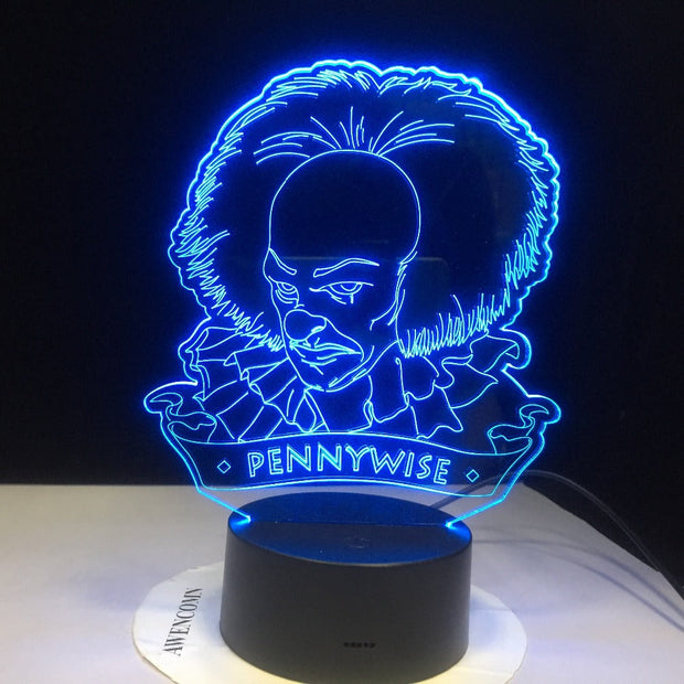 Pennywise Figure 3D Led Night Lamp for Office Room Decor Usb Battery Powered Halloween Horror Movie It Chapter One Table Lamp