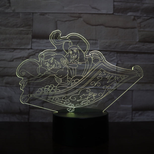 Aladdin Prince Princess Jasminess 3d Led Lamp Office Room Decoration Girl Kids Bedroom Nightlight Child Birthday Night Light