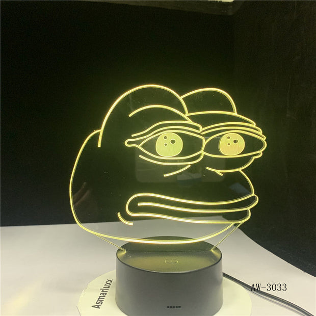 Cartoon Frog Night Lamp 3D Illusion 7 Color Changing Decorative Light Child Kids Girl Gift Desk LED Night Light Bedside AW-3033