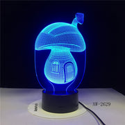 3D Cartoon Cute Fairy Tale Mushroom House 7 Colors illusion LED Night Lights Mood Lamp Lighting Toy Gifts Drop Ship AW-2629