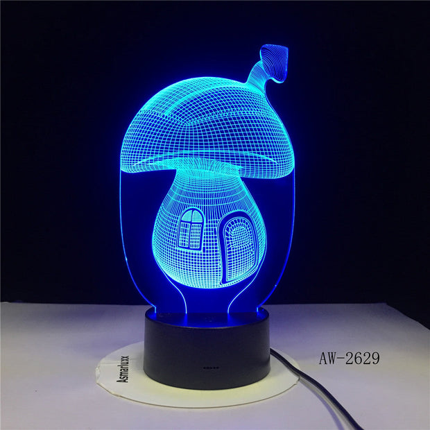 3D Cartoon Cute Fairy Tale Mushroom House 7 Colors illusion LED Night Lights Mood Lamp Lighting Toy Gifts Drop Ship AW-2629
