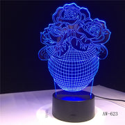 Romantic 3D LED Rose Flower 7 Color Change Illusion RGBW Mood DEC Home Base Table Night Light Kids Girlfriend Gift AW-623