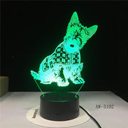 Miniature Schnauzer papillon Corgi Dog Designed Lamp 3D illusion Night Light Pet Puppy Breed LED Night Light Table Lamp AW-3102