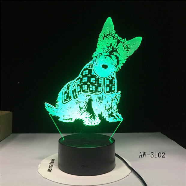 Miniature Schnauzer papillon Corgi Dog Designed Lamp 3D illusion Night Light Pet Puppy Breed LED Night Light Table Lamp AW-3102