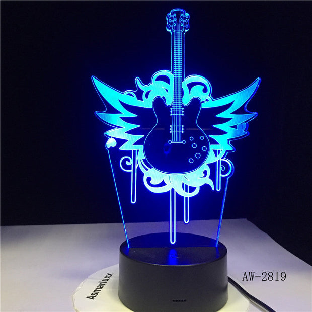 Rock Music Guitar Fly Bass 3D LED LAMP NIGHT LIGHT for Musicians Home Table Decoration Birthday Christmas Present Gift AW-2819