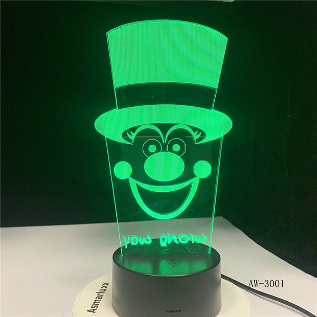 Creative Gifts Clown lamp 3D illusion LED Table lamp LED 7 Color changing USB Kids Bedroom Room Decoration Luminaria AW-3001