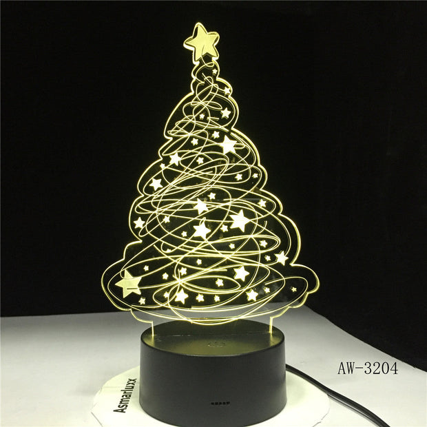 3D Effect LED Table Lamp Christmas Tree USB Powered Night Light Table Light for Home Bar Cafe Office Restaurant Choice AW-3204
