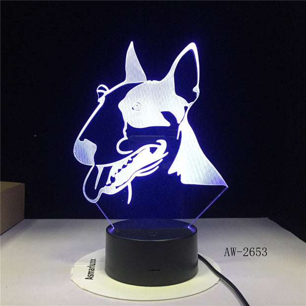 Creative Kids Baby Gift 3D Illuison Pet Dog Lamp Bull Terrier LED Night Light Creative Decorative Table Lamp Drop Ship AW-2653