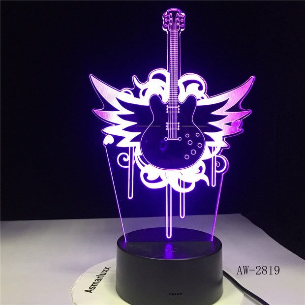 Rock Music Guitar Fly Bass 3D LED LAMP NIGHT LIGHT for Musicians Home Table Decoration Birthday Christmas Present Gift AW-2819