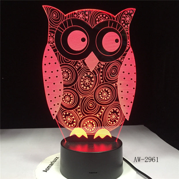 Eye Peeking Owl 3D Night Light 7 Colors Change LED Desk Table Lamp Art Child Bedroom Sleeping Decor Holiday Party Gifts AW-2961