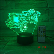 3D Dynamic Tractor Car Vehicle 7 Colors Changing USB Desk Table Lamp Remote Touch Base Kids Birthday Xmas Toy Car Gift AW-634