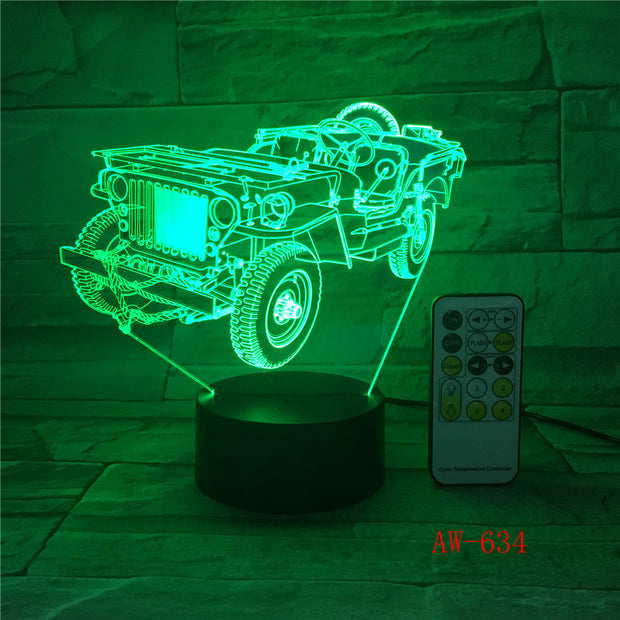 3D Dynamic Tractor Car Vehicle 7 Colors Changing USB Desk Table Lamp Remote Touch Base Kids Birthday Xmas Toy Car Gift AW-634