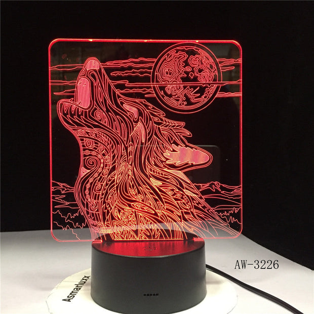 Full-moon Night Howl Wolf 3D LED Acrylic RGB Night Light USB Touch Control Home Kids Desk Lamp Child 3D-3226 Dropship Gift
