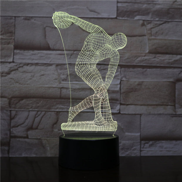Throwing Discus 3D LED Desk lamp Bedside Sculpture Figure Touch Sensor RGB Decorative Lamp Child Kids Discobolus LED Night Light