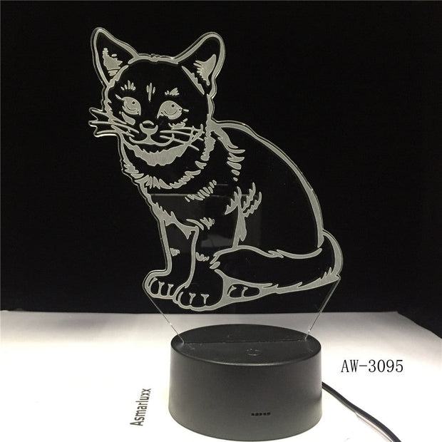 3D LED Night Light Alert Cat with 7 Colors Light for Home Decoration Lamp Amazing Visualization Illusion Dropship Gift AW-3095