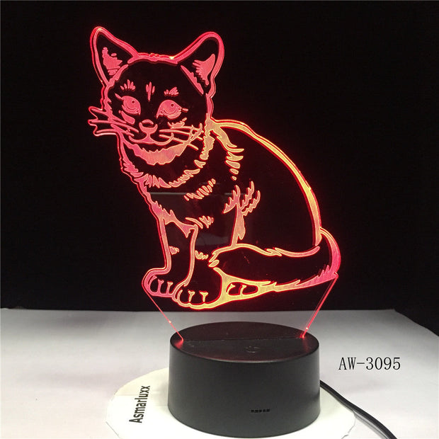 3D LED Night Light Alert Cat with 7 Colors Light for Home Decoration Lamp Amazing Visualization Illusion Dropship Gift AW-3095