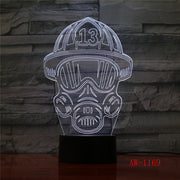 LED 3D Fireman Mask Modeling USB Night Lights Creative Firefighter Table Lamp Home Decor 7 Colors Changing Gifts AW-1169