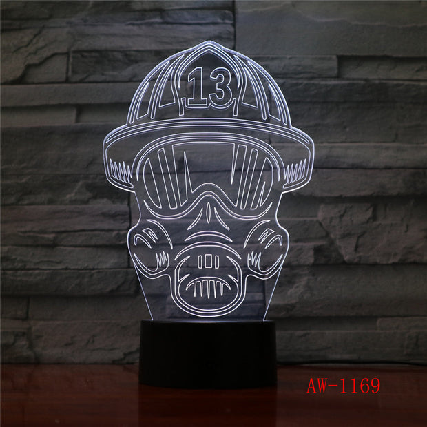 LED 3D Fireman Mask Modeling USB Night Lights Creative Firefighter Table Lamp Home Decor 7 Colors Changing Gifts AW-1169