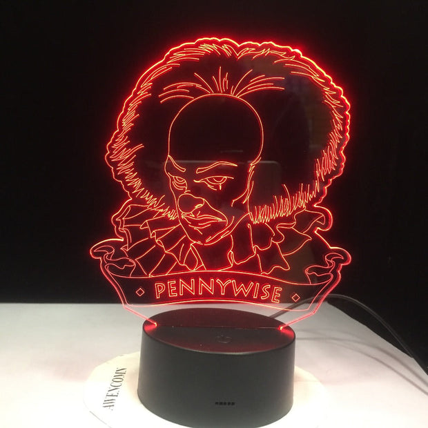 Pennywise Figure 3D Led Night Lamp for Office Room Decor Usb Battery Powered Halloween Horror Movie It Chapter One Table Lamp