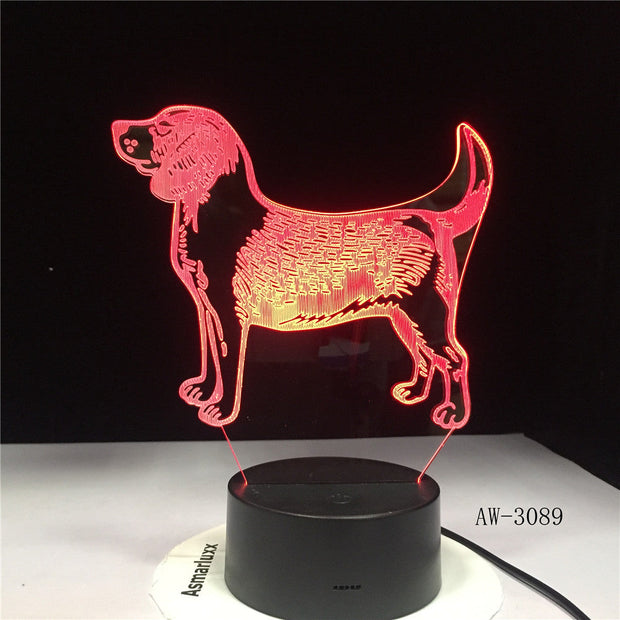 3D 7 Colors Changing USB Home Living Room Lighting Decor Acrylic Cute Pug Dog LED Table Lamp Touch Button Night Lights AW-3089