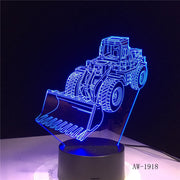 Bulldozer Tractor Truck Car 3D Night Light 7 Color Change LED Desk Lamp Acrylic Flat ABS Base USB Charger Home Decorate AW-1918