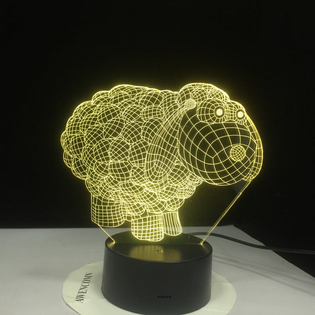 Cute Sheep Cartoon 7 Colors Changing 3D Visual NightLight Acrylic Table Lamp Led Cartoon Lighting Fixture Kids Gifts Home Decor