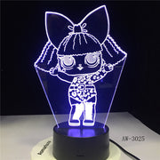 Little Girl 3D Led Kid Bedside Lighting Decor NightLight Cartoon Characters Gifts Table Lamp 7 Color Change Usb Light AW-3025
