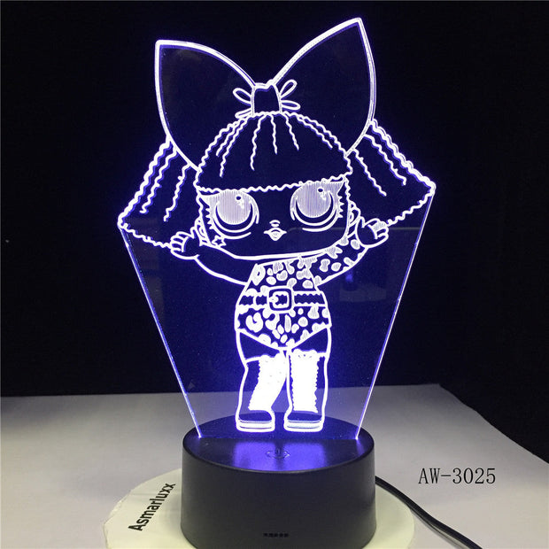 Little Girl 3D Led Kid Bedside Lighting Decor NightLight Cartoon Characters Gifts Table Lamp 7 Color Change Usb Light AW-3025