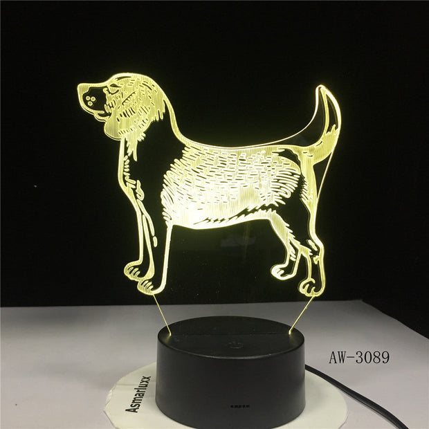 3D 7 Colors Changing USB Home Living Room Lighting Decor Acrylic Cute Pug Dog LED Table Lamp Touch Button Night Lights AW-3089