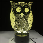 Eye Peeking Owl 3D Night Light 7 Colors Change LED Desk Table Lamp Art Child Bedroom Sleeping Decor Holiday Party Gifts AW-2961