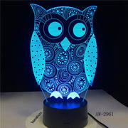 Eye Peeking Owl 3D Night Light 7 Colors Change LED Desk Table Lamp Art Child Bedroom Sleeping Decor Holiday Party Gifts AW-2961