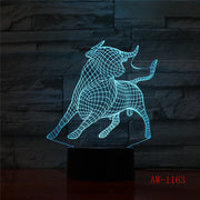 Bullfighting LED Night Light 3D Illusion 7 Color Changing Decorative Light Gift Animals Desk Night Lamp Cattle AW-1163