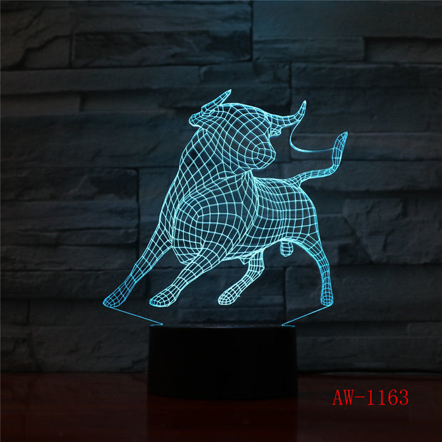 Bullfighting LED Night Light 3D Illusion 7 Color Changing Decorative Light Gift Animals Desk Night Lamp Cattle AW-1163