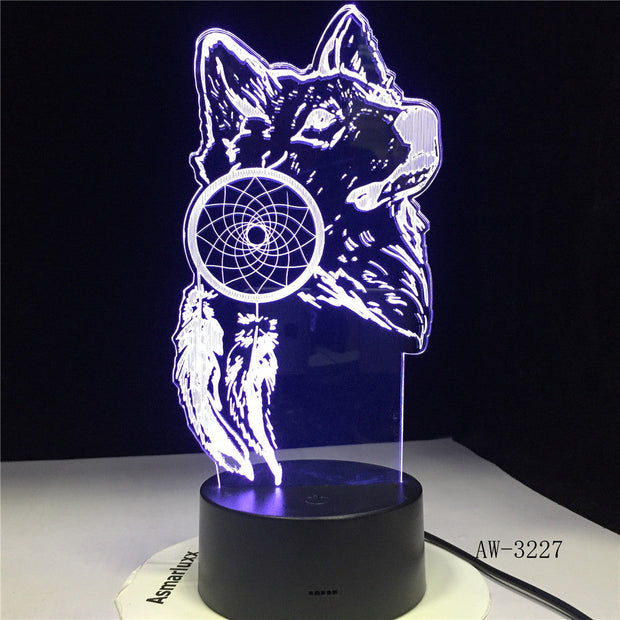 Animal Wolf Decor 3D LED Nightlights Colorful Wolf Design Table Lamp Home Decor Illusion Lights Bedroom Modern Decor AW-3227