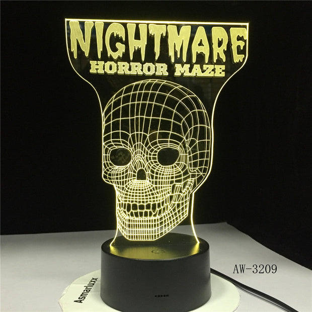Religious Nightmare Skeleton Skull 3D Hologram Cross Illusion Vision Table Lamp 7 Color Touch Remote Nightlight Gifts AW-3209