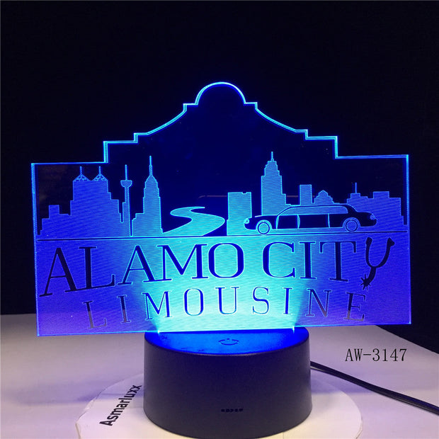 Usb 3d Led Night Light Alamo City Atmosphere Lamp Decoration RGB Kids Baby Gift Famous Buildings Table Lamp Bedside AW-3147