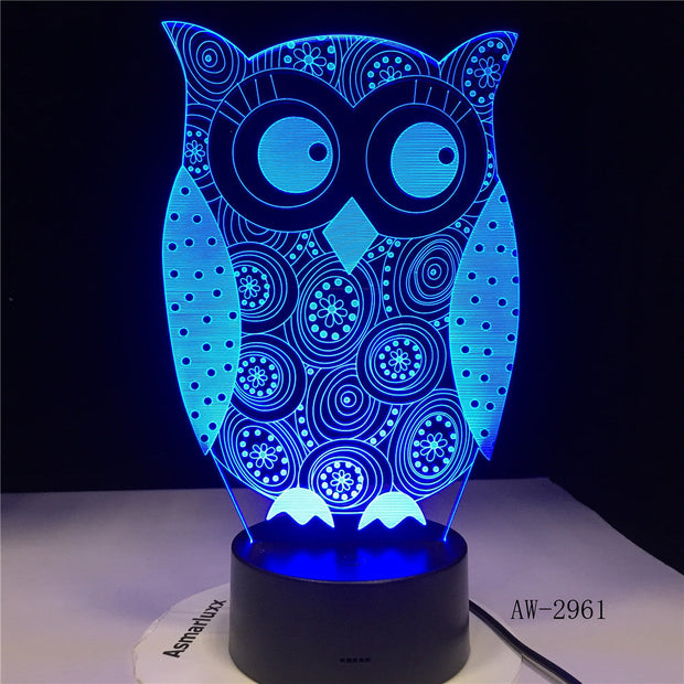 Eye Peeking Owl 3D Night Light 7 Colors Change LED Desk Table Lamp Art Child Bedroom Sleeping Decor Holiday Party Gifts AW-2961