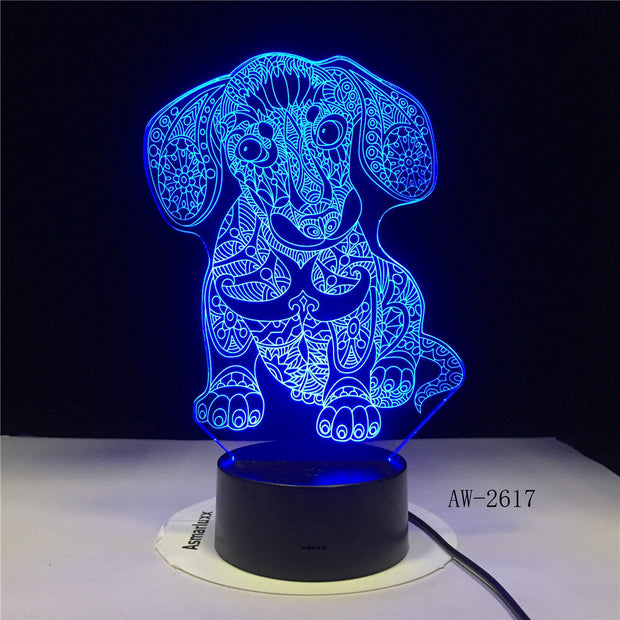 3D LED NightLight Bulldog Poodle Jack Russell Terrier Rottweiler Afghan Hound Basset Hound Dobermann Labrador Retriever AW-2617