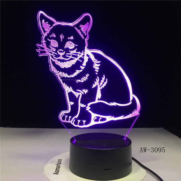 3D LED Night Light Alert Cat with 7 Colors Light for Home Decoration Lamp Amazing Visualization Illusion Dropship Gift AW-3095
